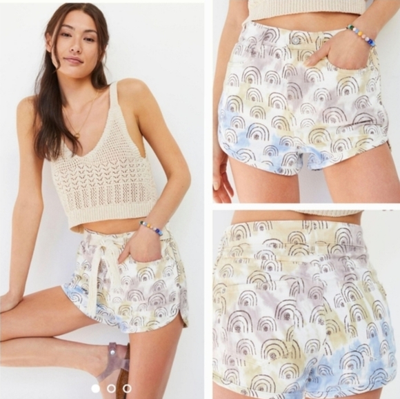 Pilcro Pants - ANTHROPOLOGIE X HANNAH LEATHERS PILCRO RAINBOW PRINT DENIM SHORTS SZ 28